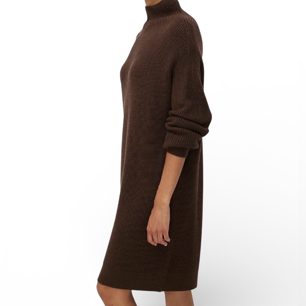 Kit and Ace Merino Wool Grace Sweater Dress Brown Mock Neck Ribbed NWT Small - Picture 1 of 9